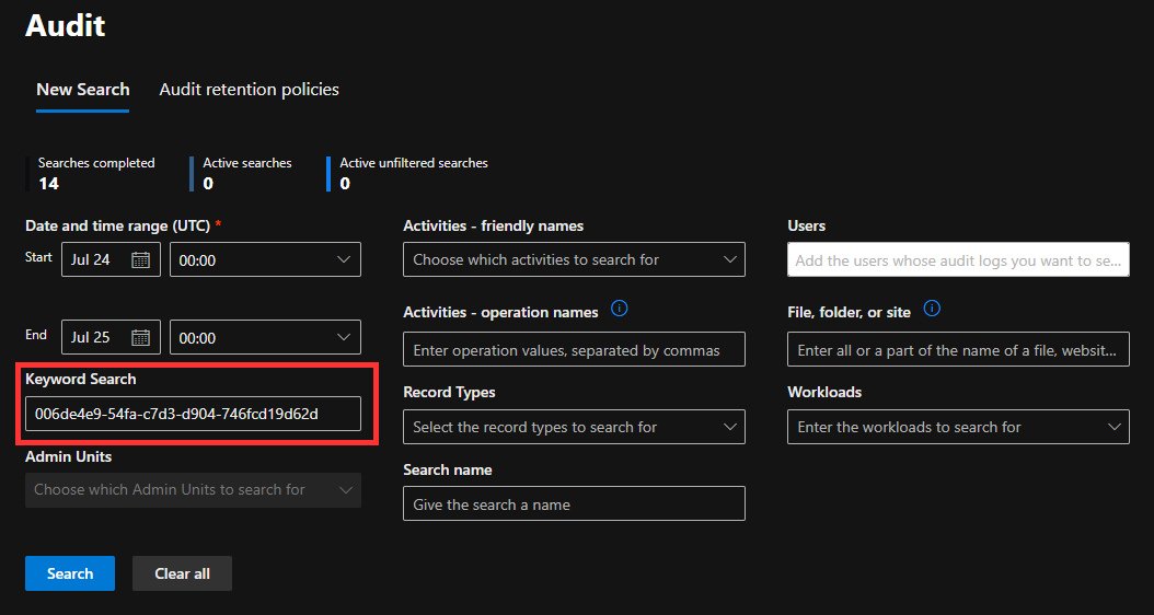 Session ID from the Unified Audit log